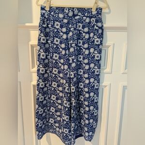 Max Studio Blue and White Patterned Wide Ankle Pants
